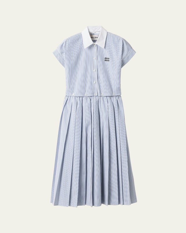 Striped Short-Sleeve Midi Shirtdress